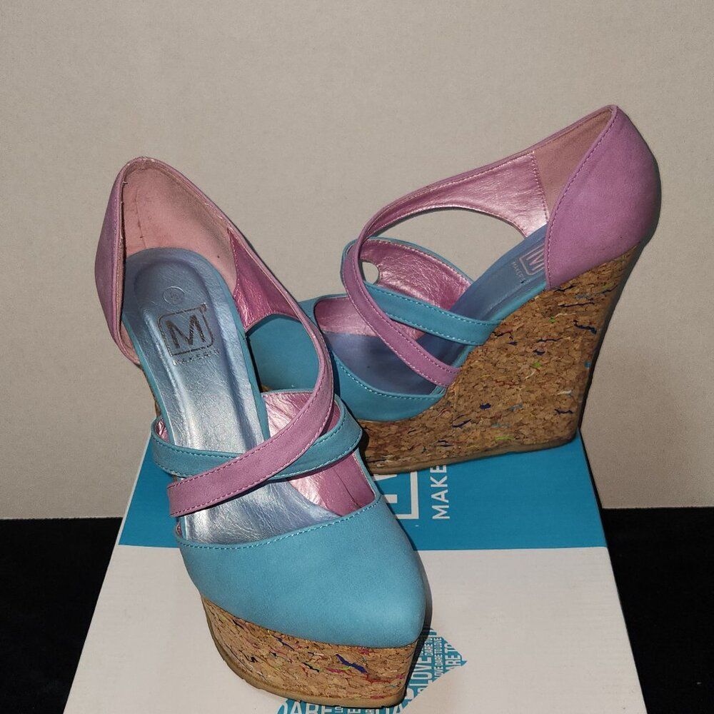 Unique Lavender/Turquoise Wedge Heels Size 8 - Picture 7 of 10